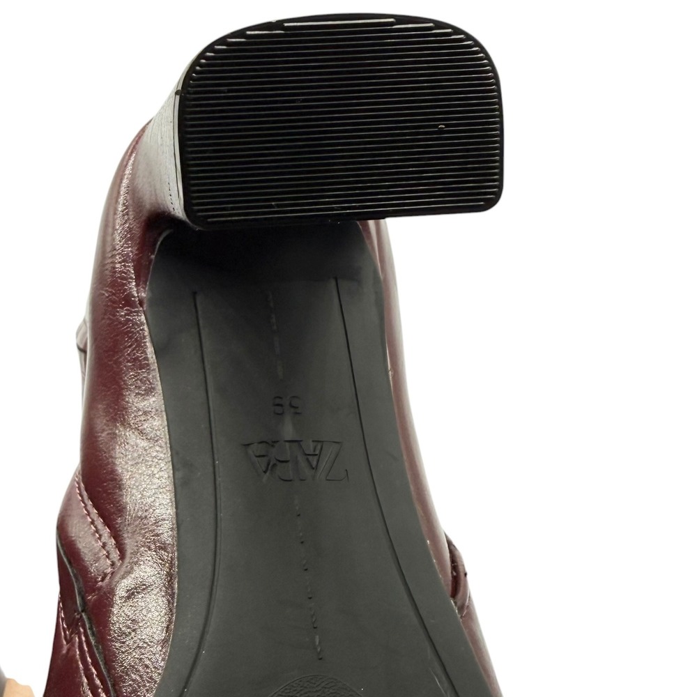 Zara Burgundy Tall Block Heel Boots Square Toe Knee High Wine Red 3010/610/624 - Picture 10 of 10